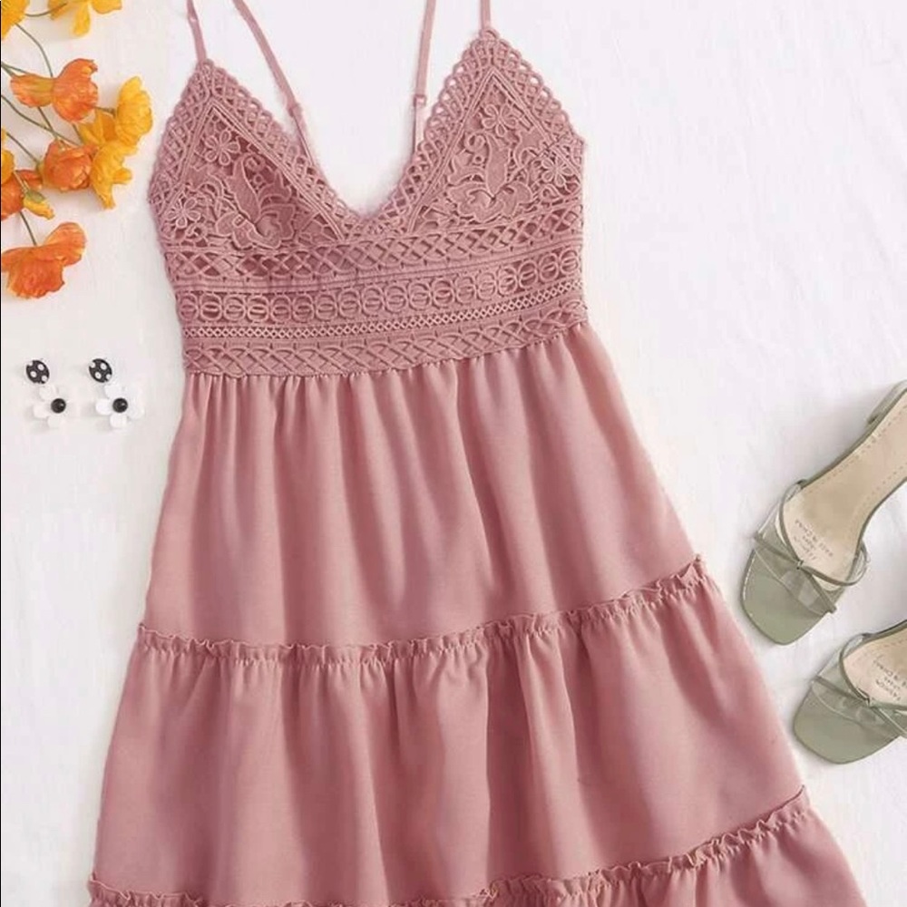 Pink Lace and ruffle spring dress